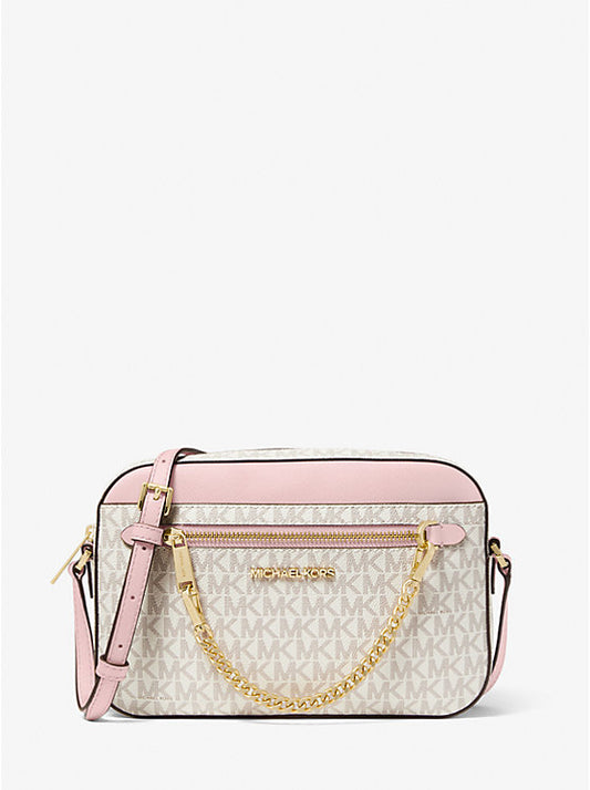 Jet Set Large Logo Crossbody Bag Vainilla con Rosado