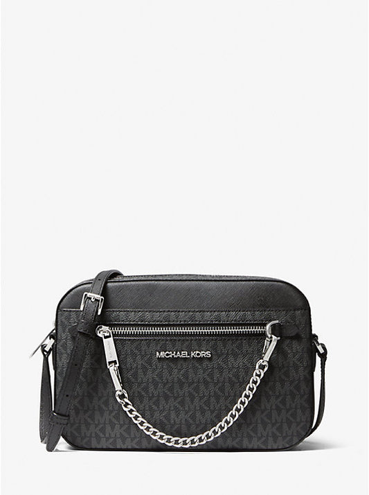 Crossbody Michael Kors Negro monogram con cadena plateada