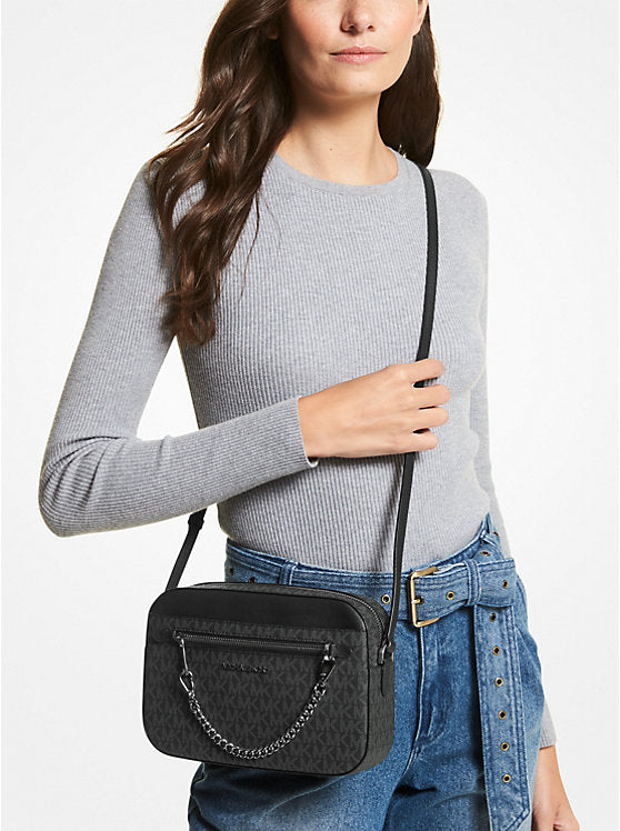 Crossbody Michael Kors Negro monogram con cadena plateada