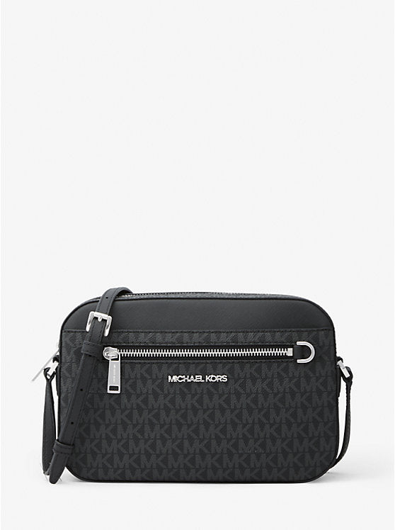 Crossbody Michael Kors Negro monogram con cadena plateada