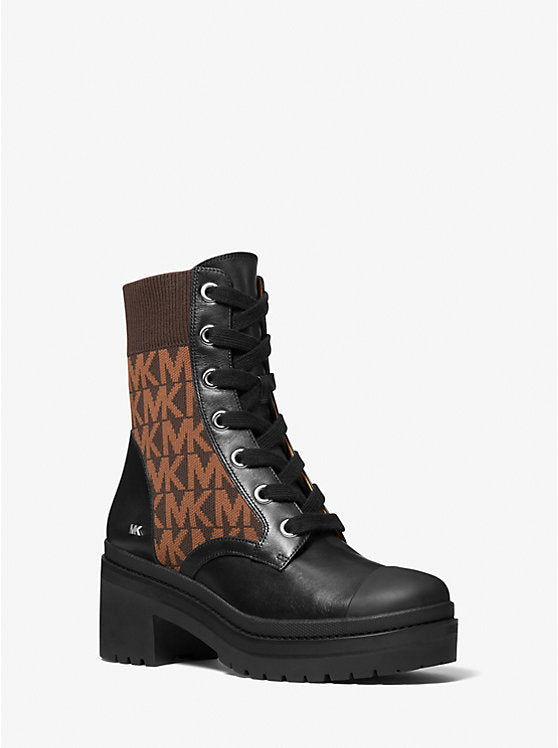 Bota de Combate de Cuero Brea y Jacquard Michael Kors