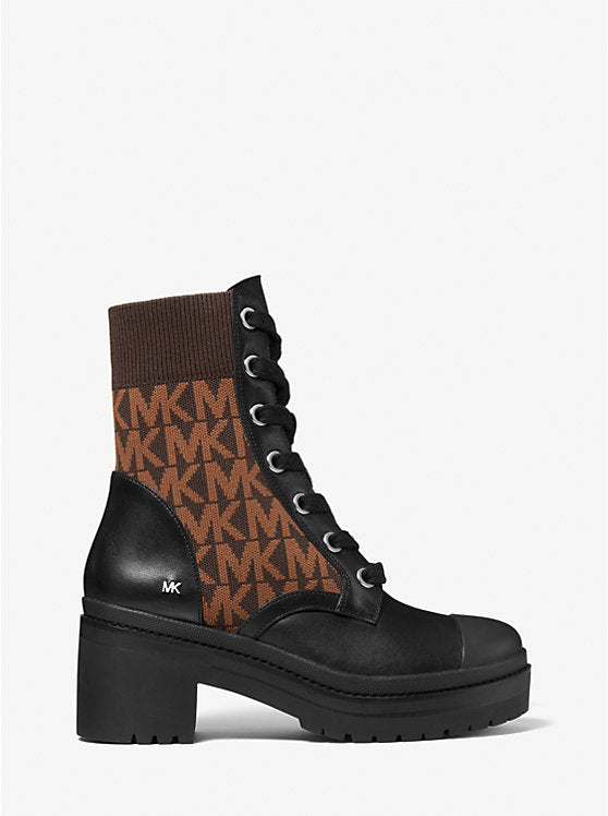 Bota de Combate de Cuero Brea y Jacquard Michael Kors